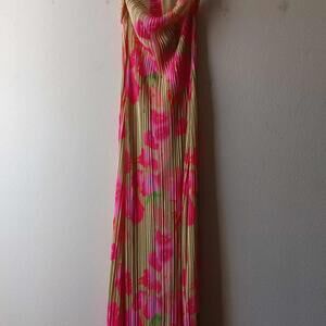 Pleated Floral Maxi Dress with Cowl Neck
